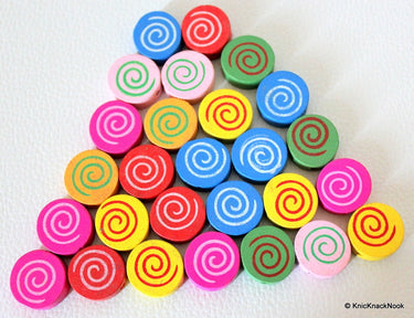 10 x Mixed Wood Beads With Spiral Designs 16mm